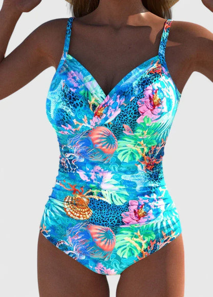 Maillot de bain une pièce Femme Col en V Croisé Froncé