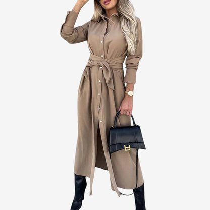 Robe Femme Manches Longues Élastique Taille Évasée