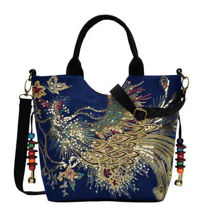 Sac à main en cuir brodé avec bretelle réglable
