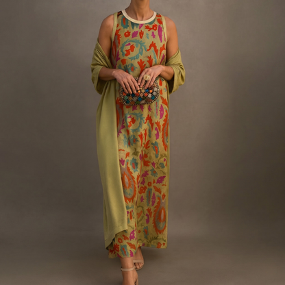 Ensemble Femme Robe Longue et Veste Assortie Coupe Droite