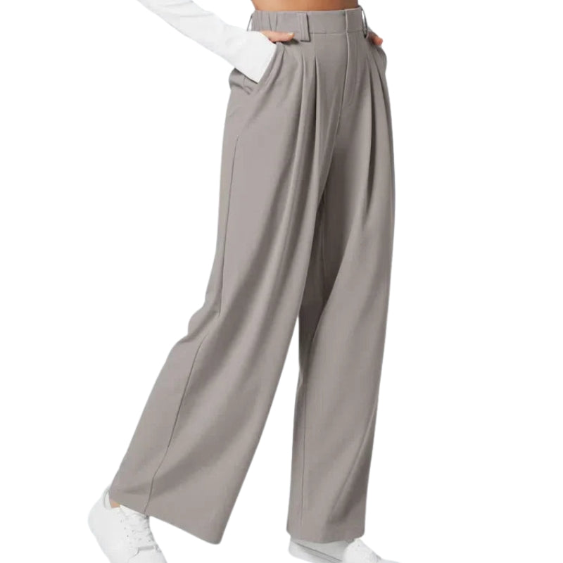 Pantalon Femme Taille Haute Élégant avec Poches Latérales
