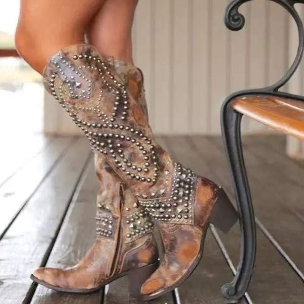 Bottines Femme Talon Haut à Clous Western - BerlinGlamour