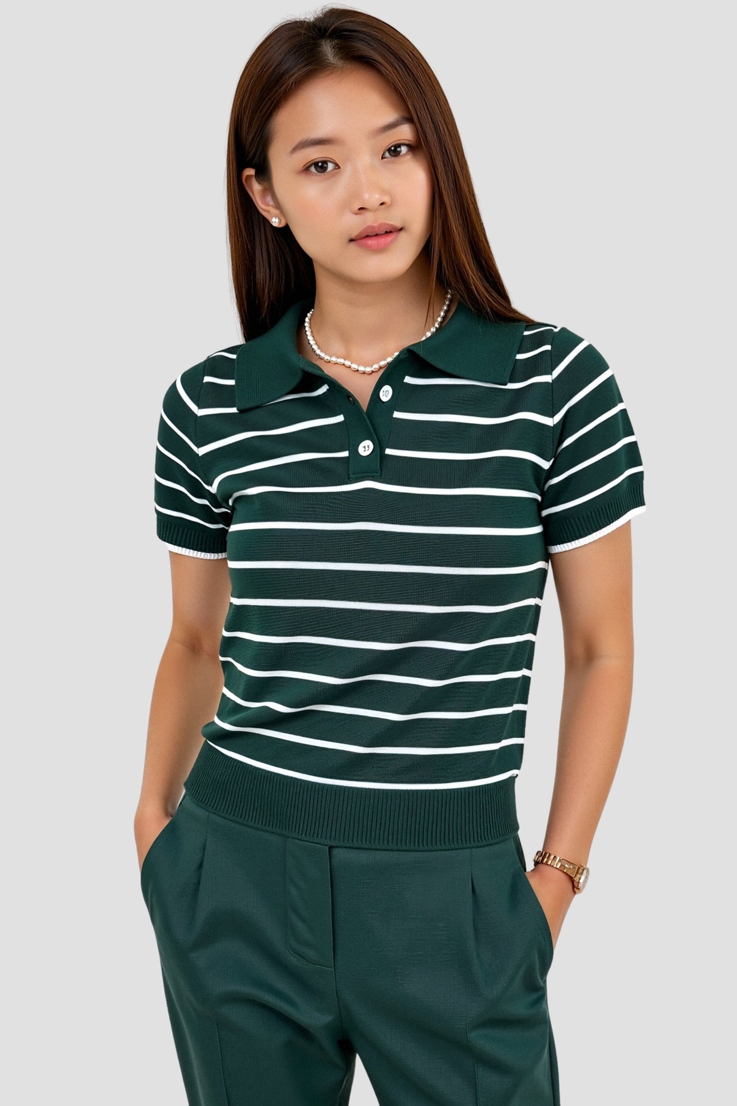 Polo Rayé Vert Foncé Homme - BerlinGlamour