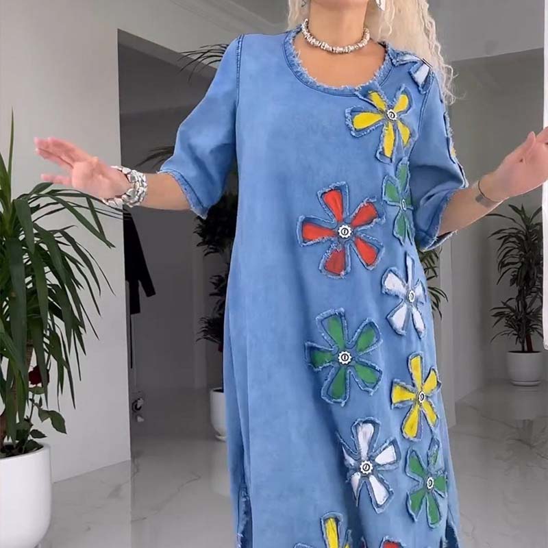 Robe Femme Coupe Ample Col Rond Décontractée Imprimé Floral - PanierRoyale