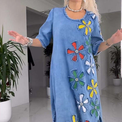 Robe Femme Coupe Ample Col Rond Décontractée Imprimé Floral - PanierRoyale