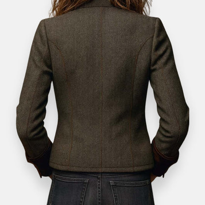Veste Femme Tweed Bordure Velours Coupe Élégante Mi-saison