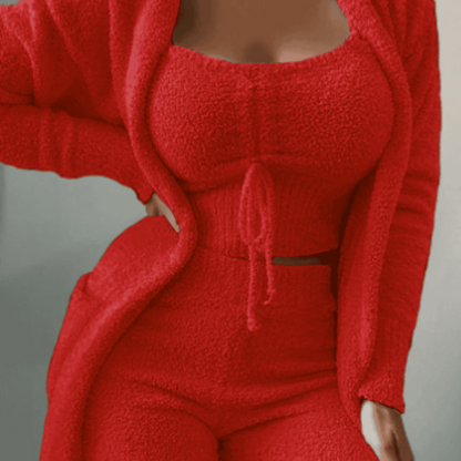 Ensemble Hiver Fille 3 Pièces Chaud avec Cardigan et Pantalon Court