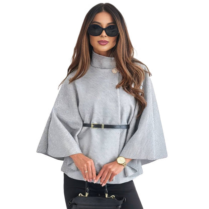 Blouson Femme Chic à Manches Bouffantes avec Ceinture Adjustable