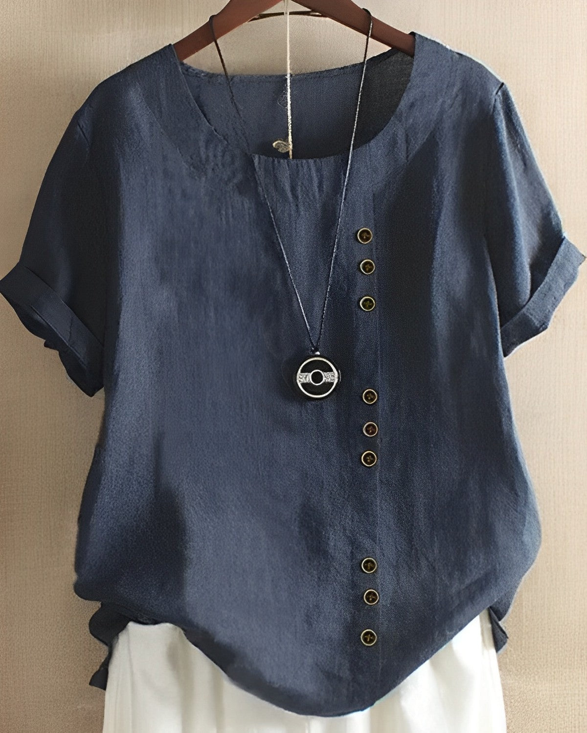 Blouse Femme Décontractée Manches Courtes Col Rond Été