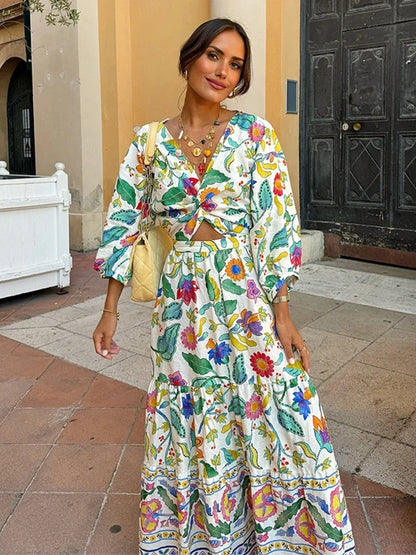 Robe Été Florale Manches Bouffantes pour Femmes
