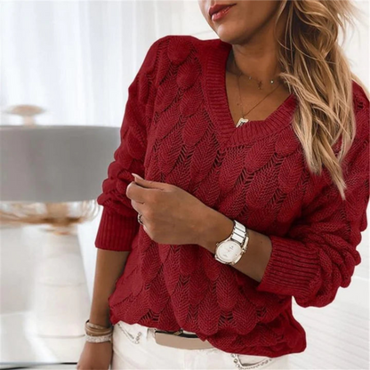 Pull Féminin Gris Col V Manches Longues Chaud et Élégant