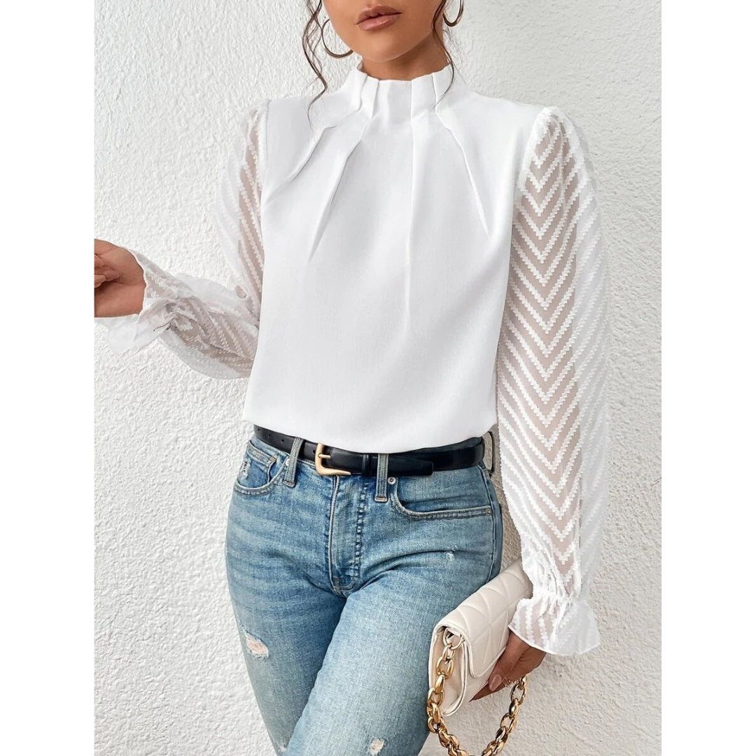 Blouse Femme Col Montant Manches Longues Élégante