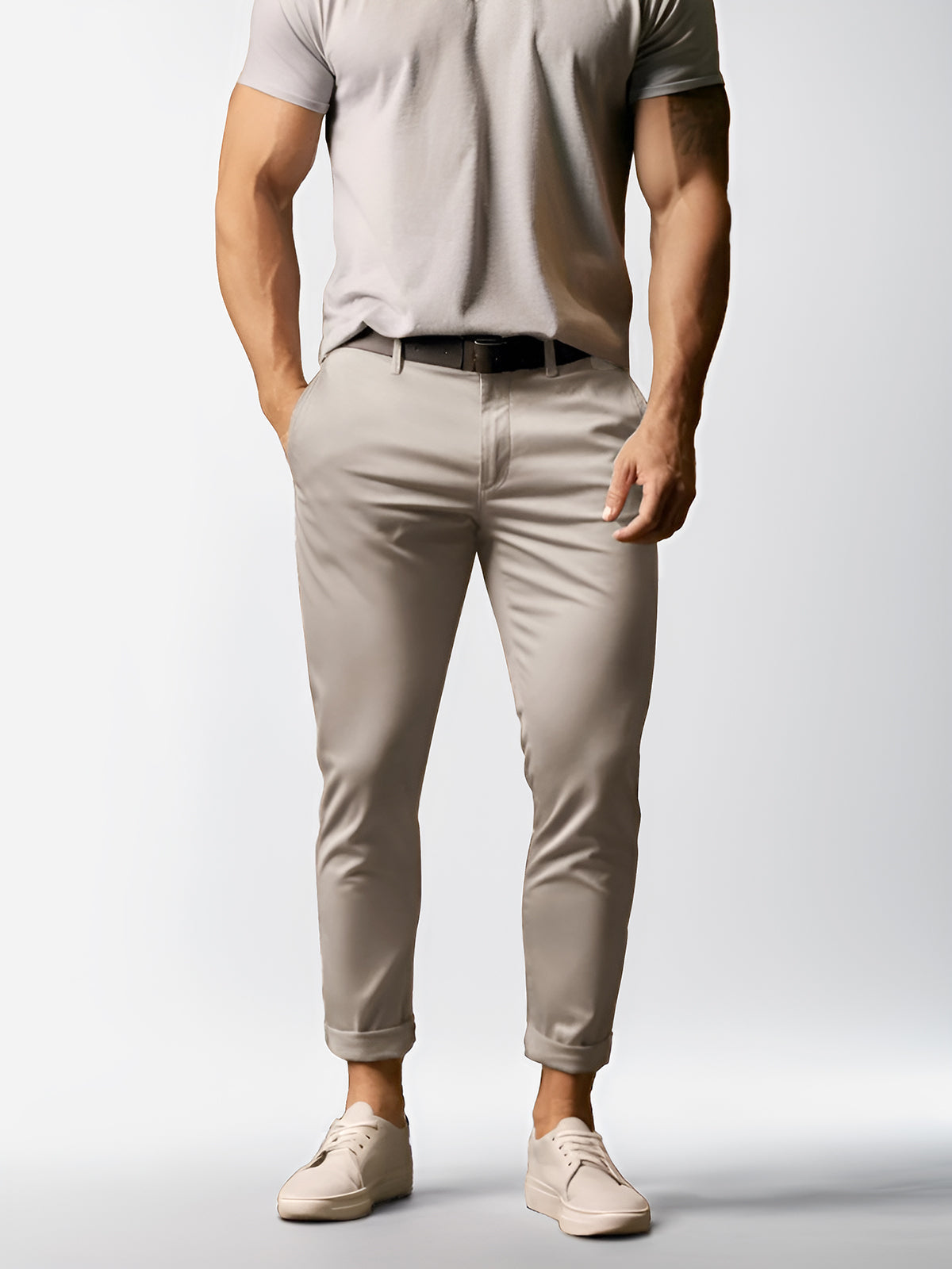 Pantalon Chino Homme Élastique et Léger en Coton Mélangé