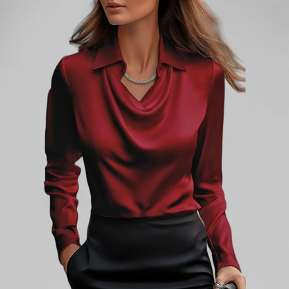 Blouse Femme Satin Décolleté Cascade Élégante