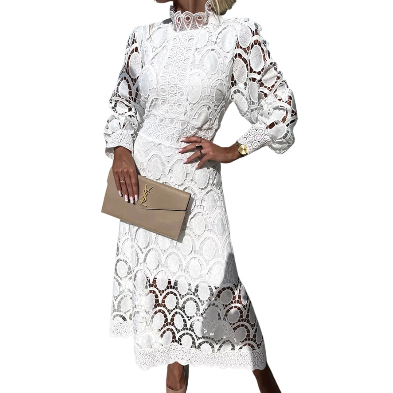 Robe Femme Élégante Manches Longues avec Col Rond