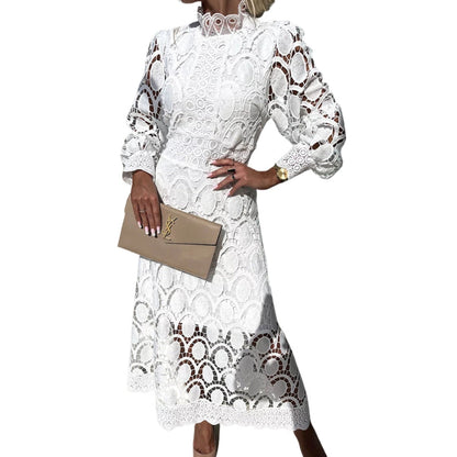Robe Femme Élégante Manches Longues avec Col Rond
