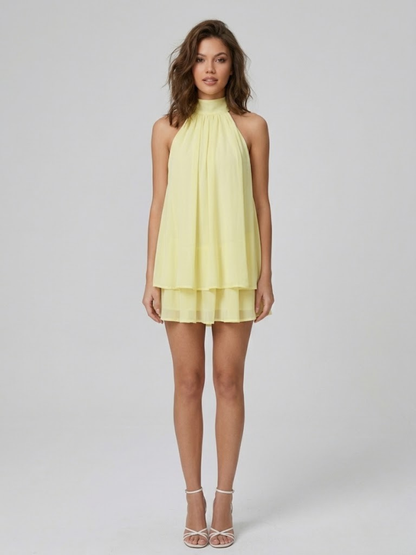 Robe Courte Femme Dos Nu Col Halter Volantée