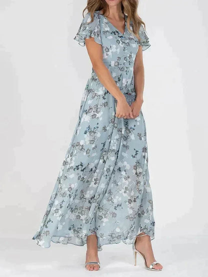 Robe Longue Élégante Imprimée Fleurs, Coupe Droite et Fluidité Féminine - PanierRoyale
