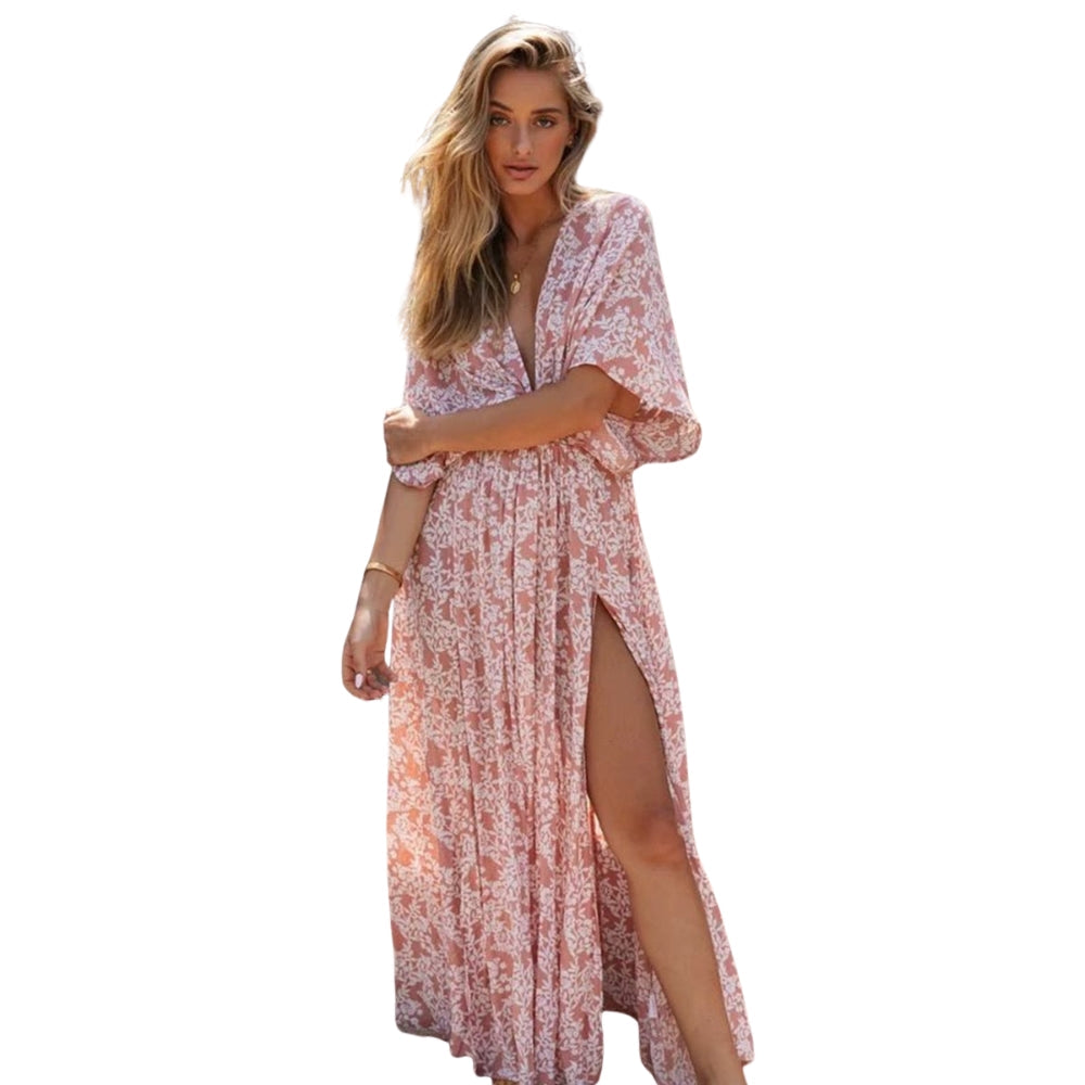 Robe Été Fleuri Manches Courtes → Robe de Plage Été Floral Legère - PanierRoyale