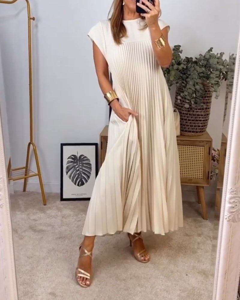 Robe longue Femme Fluide Sans Manches Col Rond Poches Décontractée