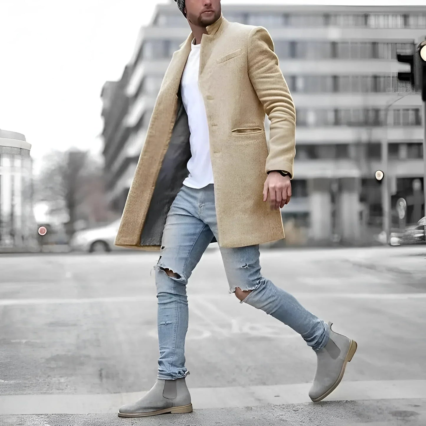 Manteau Homme Hiver Long et Chaud en Laine