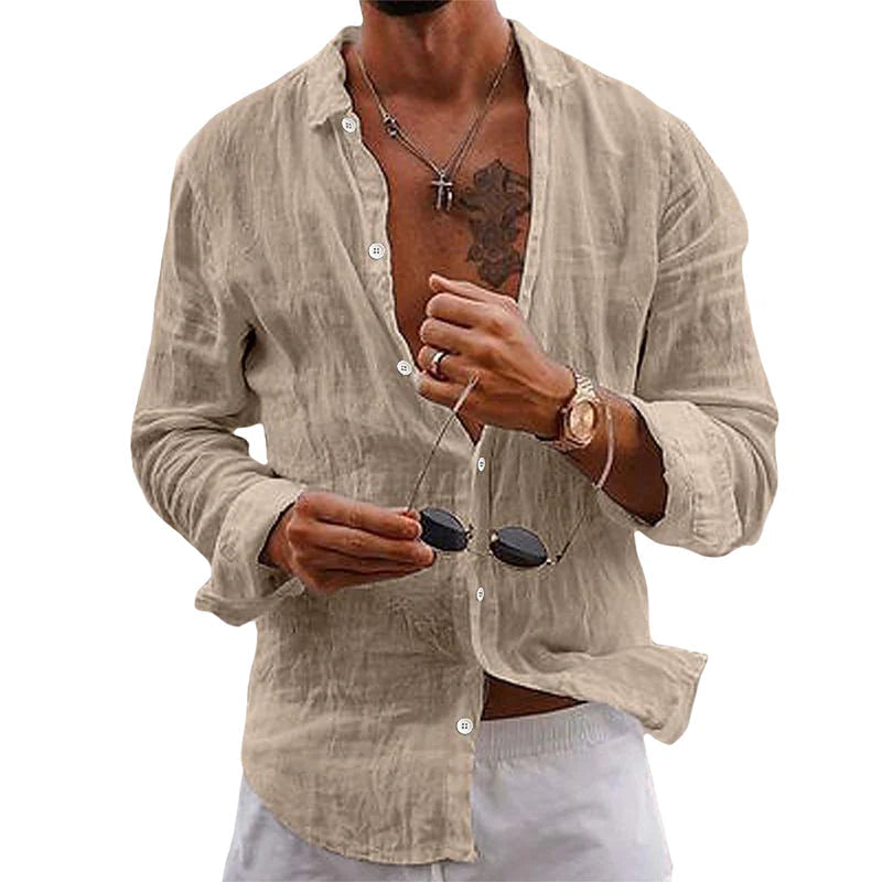 Chemise Homme Coton Blanc Élégant Manches Longues