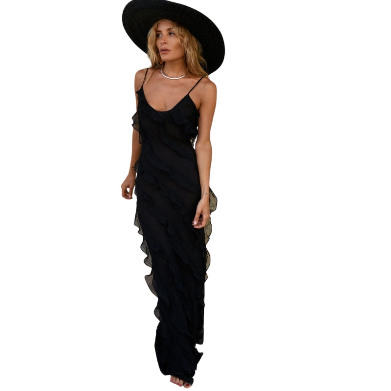 Robe Été Longue sans Manches Décolletée Féminine