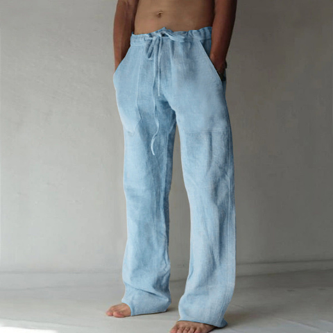 Pantalon Homme Grand Taille en Lin Blanc Élégant