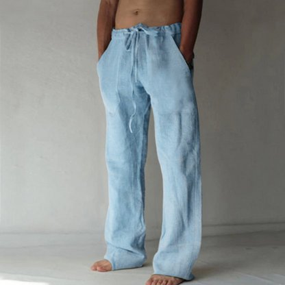 Pantalon Homme Grand Taille en Lin Blanc Élégant
