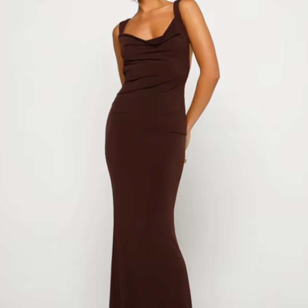 Robe de Soirée Chic Col Rond avec Bretelles Réglables