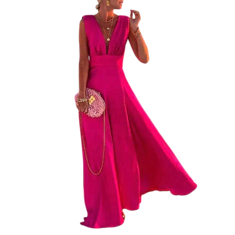 Robe Soirée Longue Col V Sans Manches Élégante Féminine - PanierRoyale