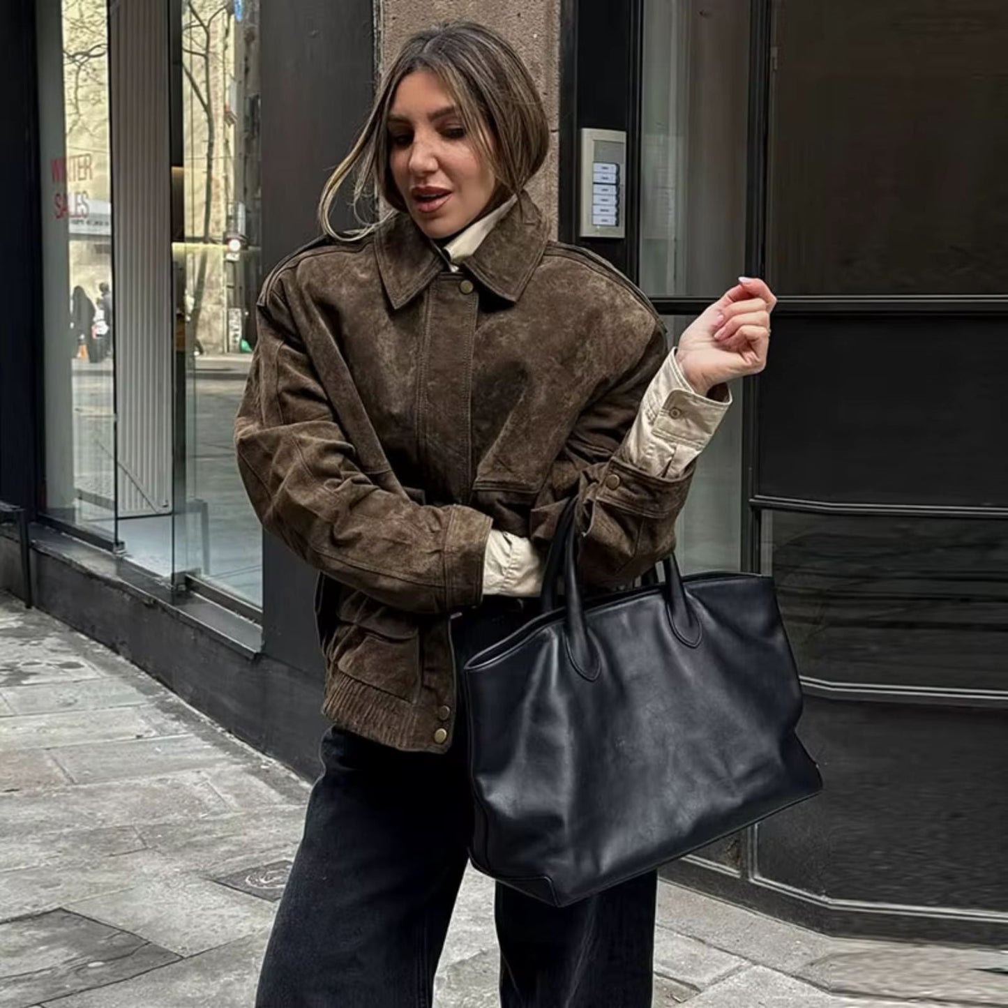 Veste Femme Effet Suédé Coupe Ample Oversize Style Urbain