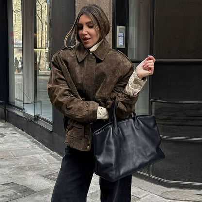 Veste Femme Effet Suédé Coupe Ample Oversize Style Urbain