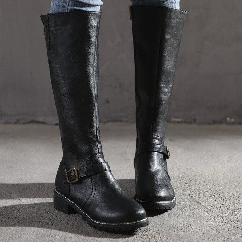 Bottes Femmes Haut Talon Plat Confortables et Élégantes