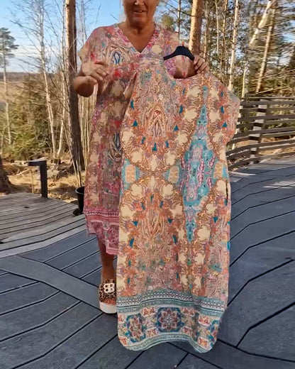 Robe Midi Femme Imprimée Col en V Coupe Droite