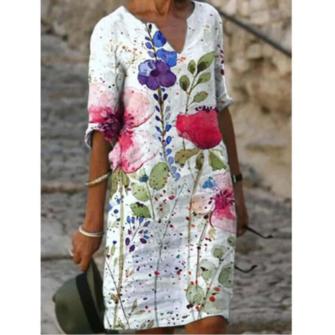 Robe Femme Manches Longues Imprimé Abstrait Élégant