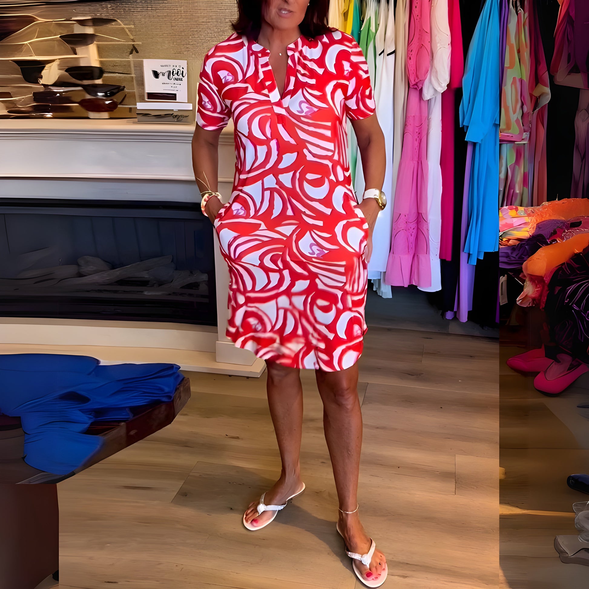Robe Femme Imprimé Fluide Manches Courtes - PanierRoyale