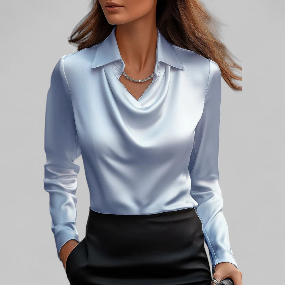 Blouse Femme Satin Décolleté Cascade Élégante