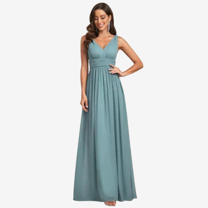 Robe Été Longue Plissée avec Décolleté Profond