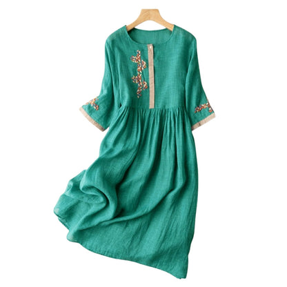 Robe Femme Élégante Manches Longues Col Rond en Soie
