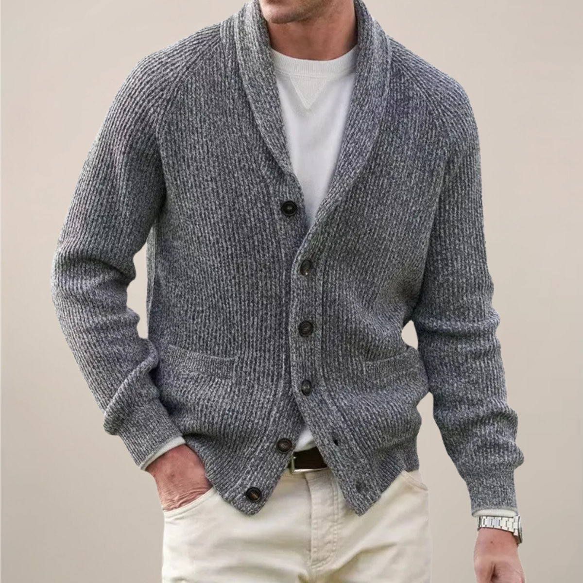 Pull Homme Printemps Col Montant et Boutons