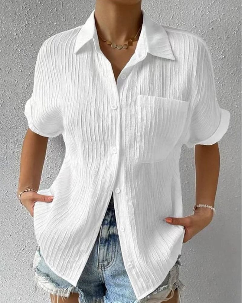 Chemise Femme Élégante en Lin Manches Courtes - PanierRoyale