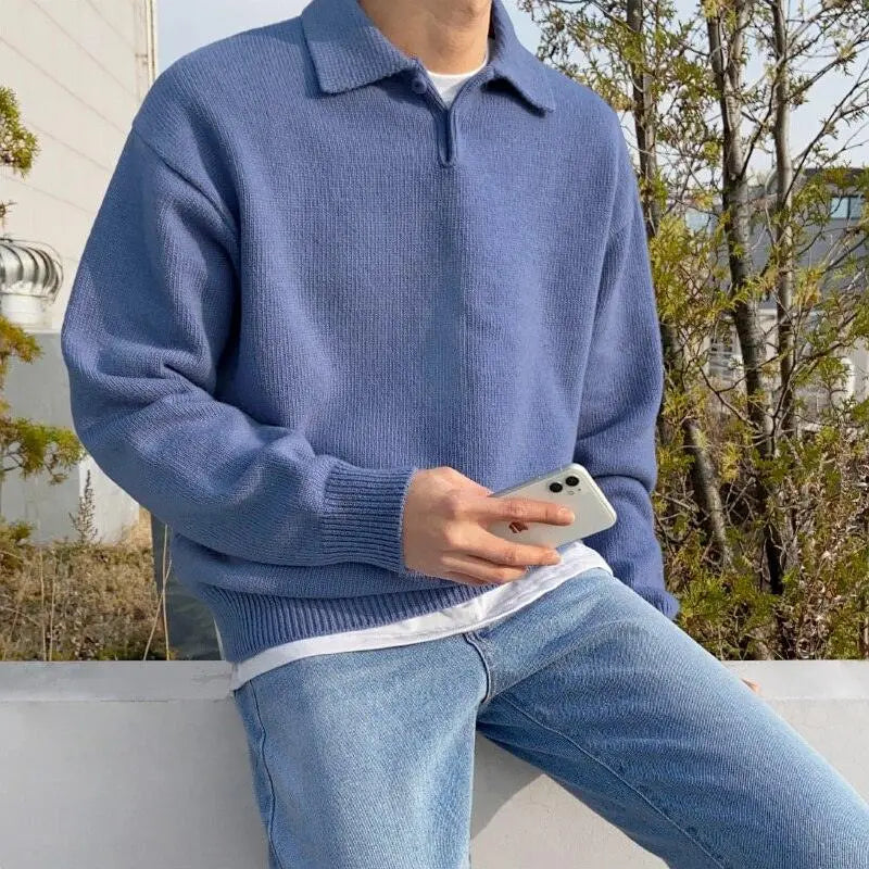 Pull Homme Classique en Tricot avec Col Rond et Boutons