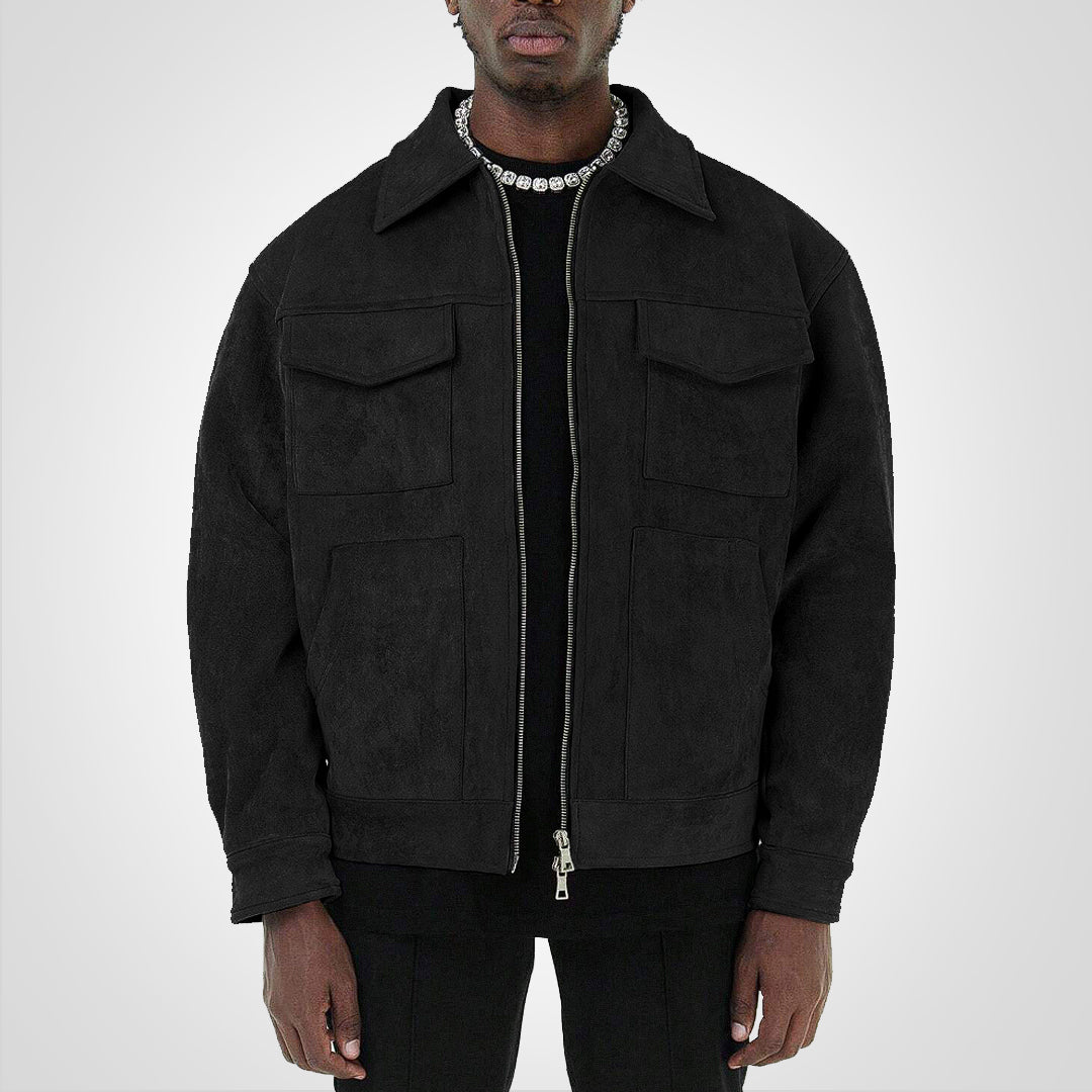 Blouson Cuir Homme Brun avec Fermeture Éclair
