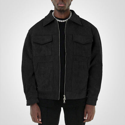 Blouson Cuir Homme Brun avec Fermeture Éclair