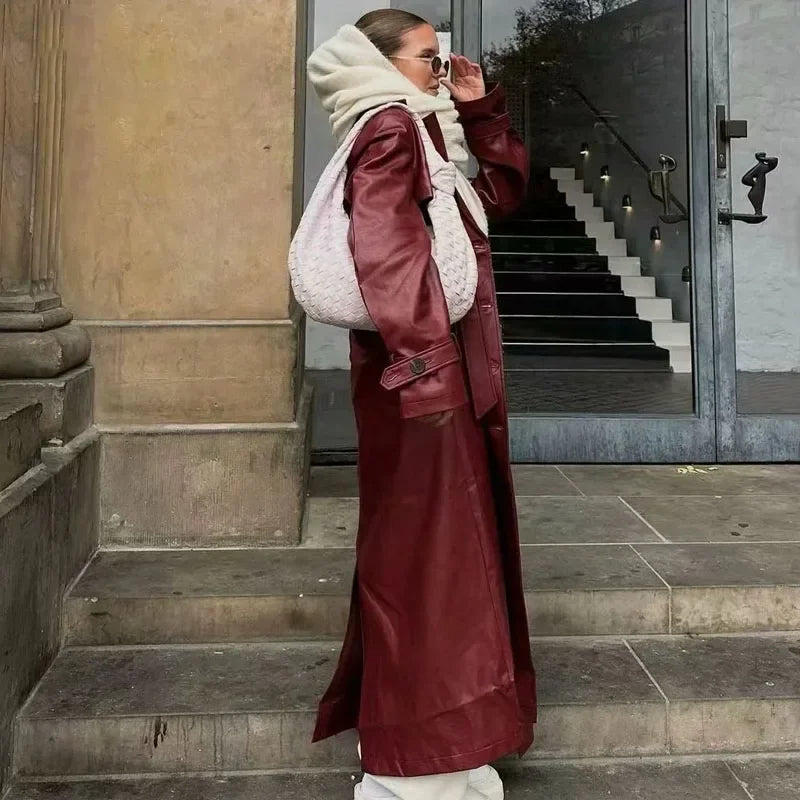 Manteau Cuir Rouge Féminin Chic - PanierRoyale