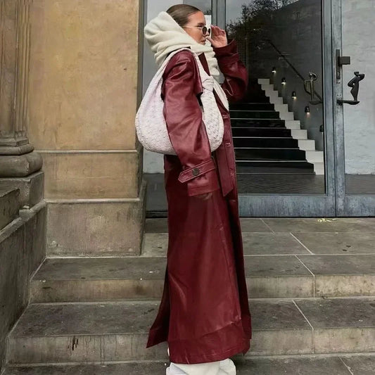 Manteau Cuir Rouge Féminin Chic - PanierRoyale