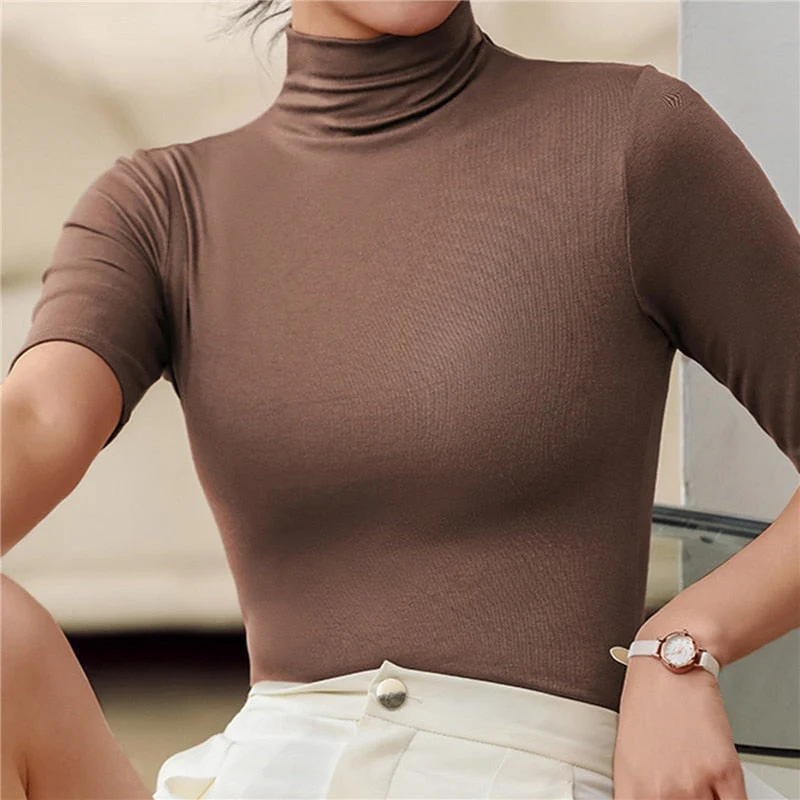 Top Femme Col Roulé Slim et Élégant