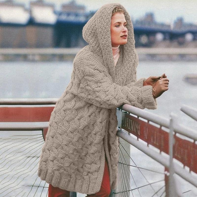Cardigan Femme Long Capuche Oversize Élégant