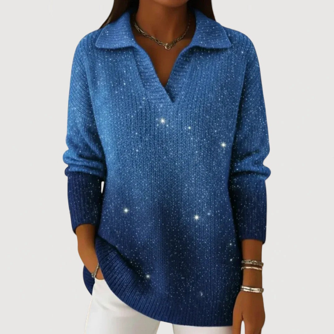 Pull Femme Tricot Pailleté Col Polo Confortable - PanierRoyale